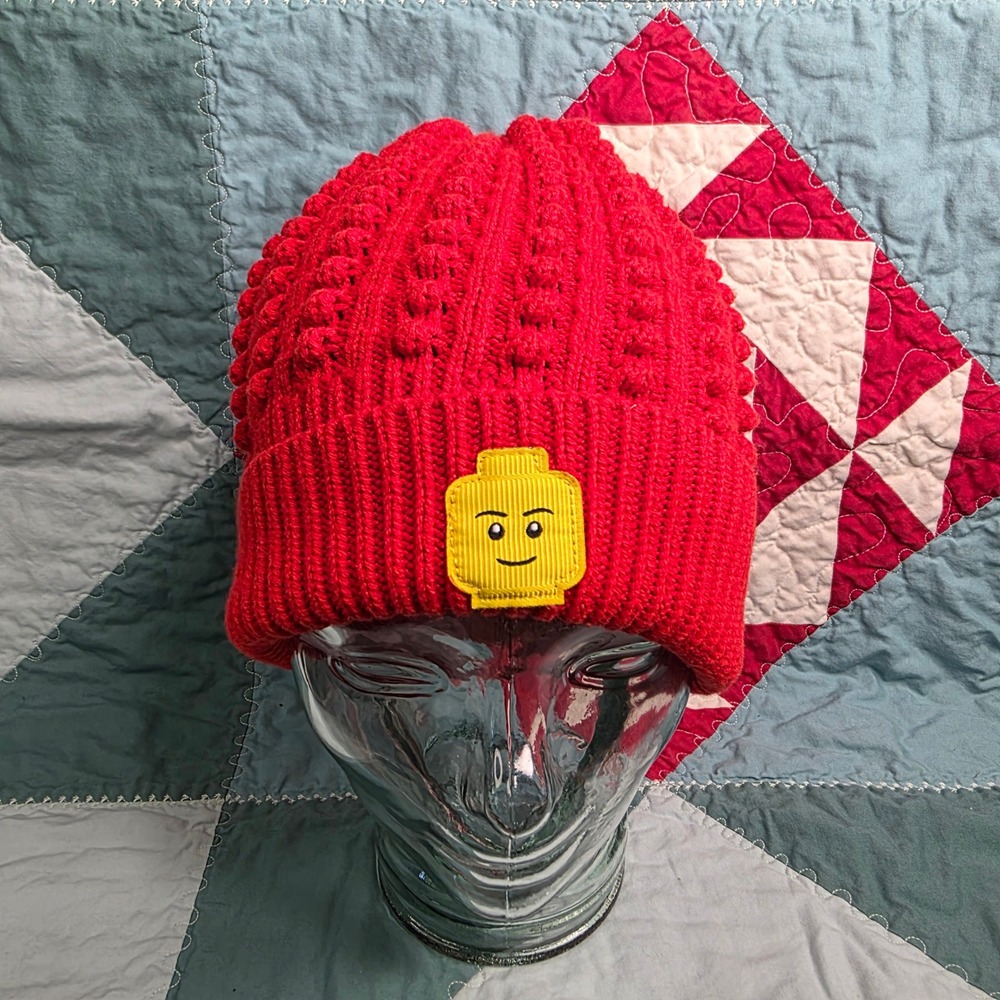 LEGO Red Textured Knit Beanie Hat Minifigure Head Patch Target One Size Adult